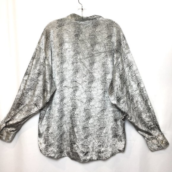 70's Style Scorpio Blk Wh Snakeprint Embossed Velveteen Drawstring  Shirt - Picture 6 of 10